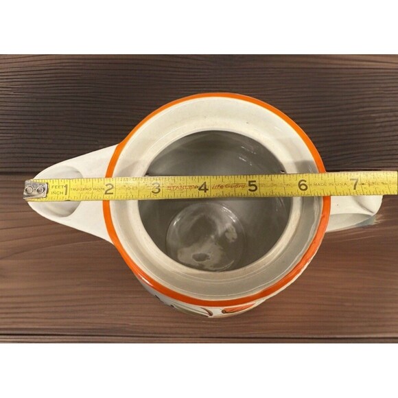 RareMCM White ceramic Lidded Pitcher Orange Flower 9.75” Tall Coffee Water Tea - Picture 12 of 13